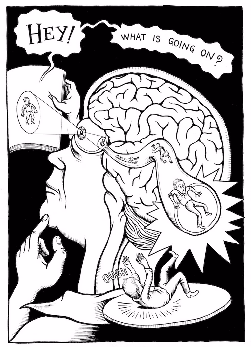 What is the cartoon with the brain?